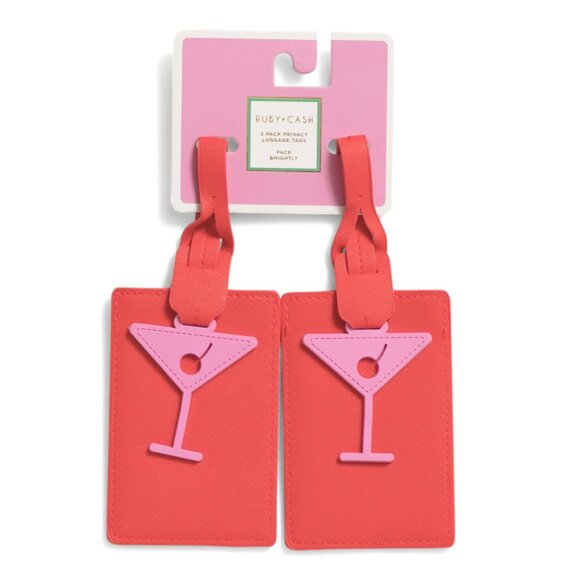 RUBY + CASH Red 2pk Luggage Tags With Martini Charm - Picture 1 of 2